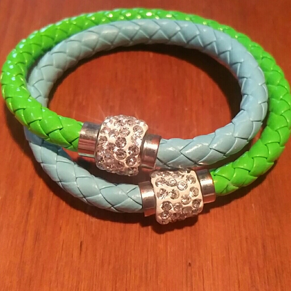 3/$20 Braided leather clay and rhinestone bracelets